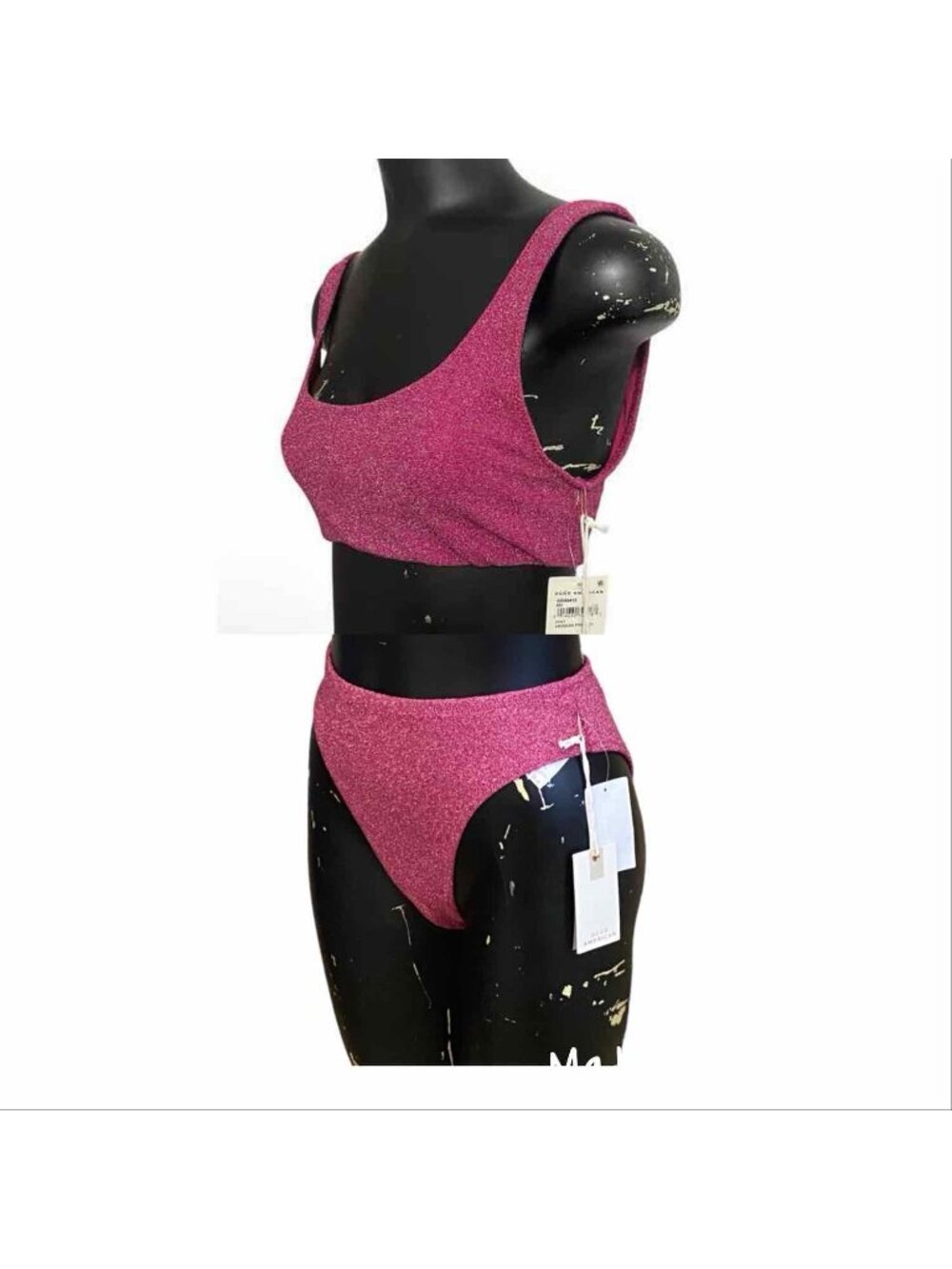 NEW Good American 2pc Hawaiian Pink Sparkle Swimsuit Bikini Size 2 = Med